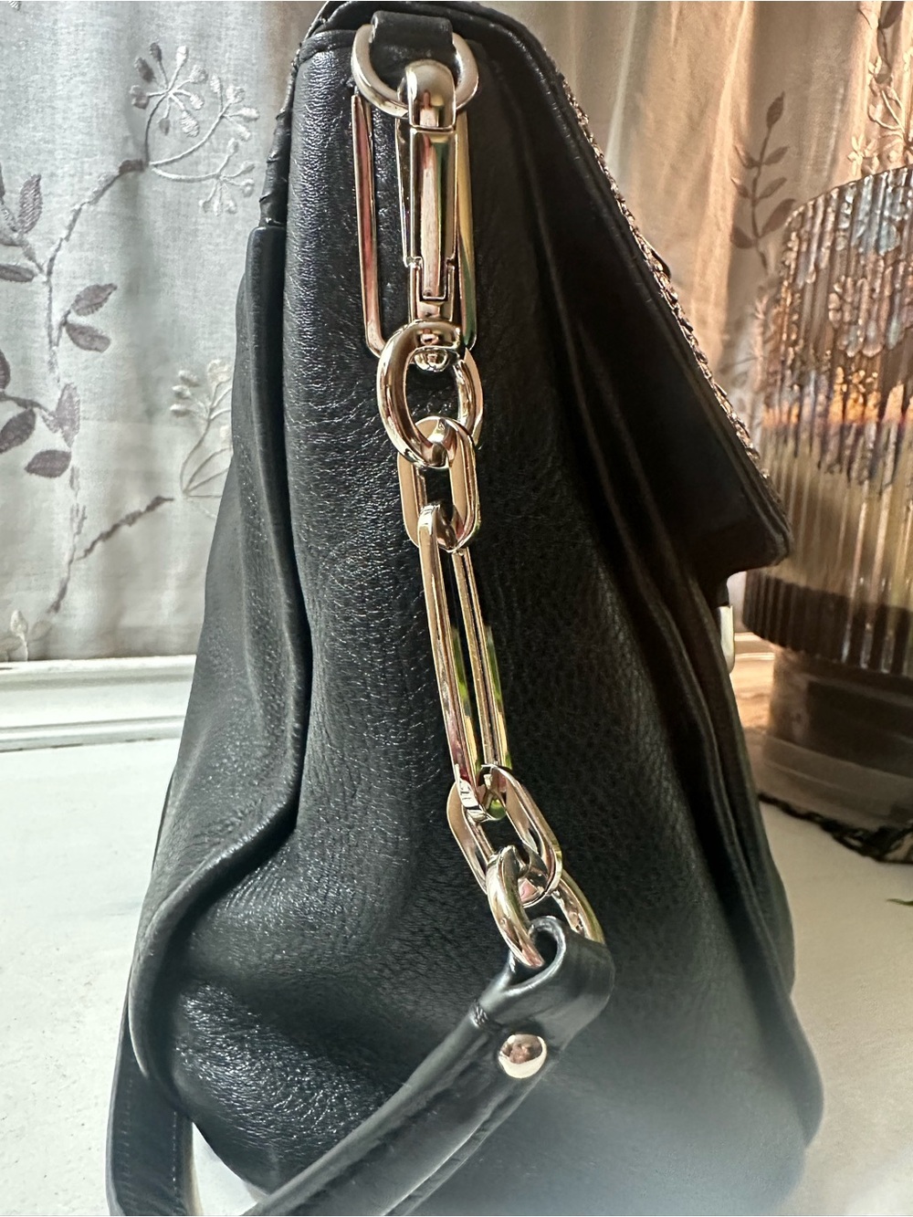 Coach Black Leather Python-Embossed Madison Flap Satchel - Picture 4 of 12